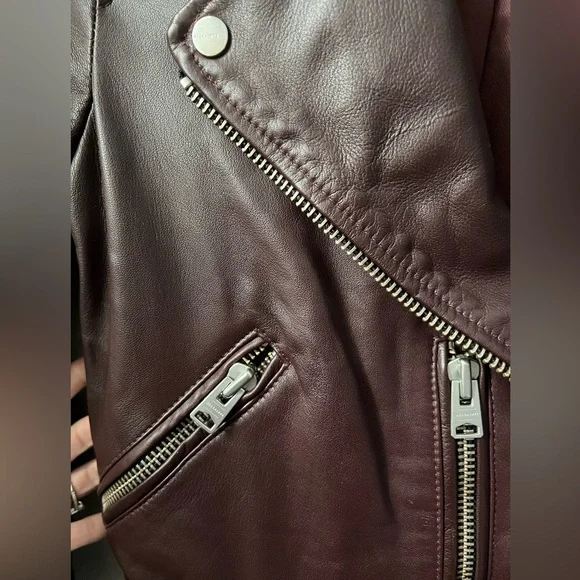 New AllSaints Balfern Leather Biker Jacket in Deep Berry Burgundy Womens’ Size 0